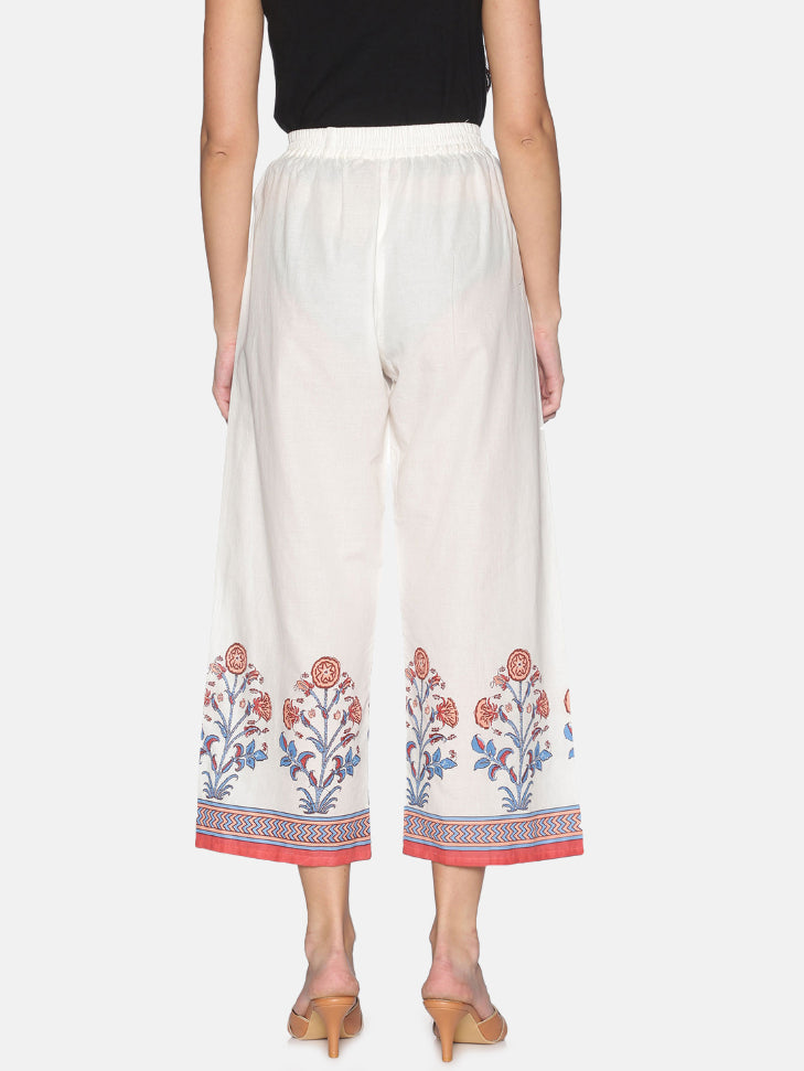 Off White Jaipur Print On Hem Wide Leg Palazzo