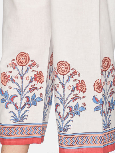 Off White Jaipur Print On Hem Wide Leg Palazzo