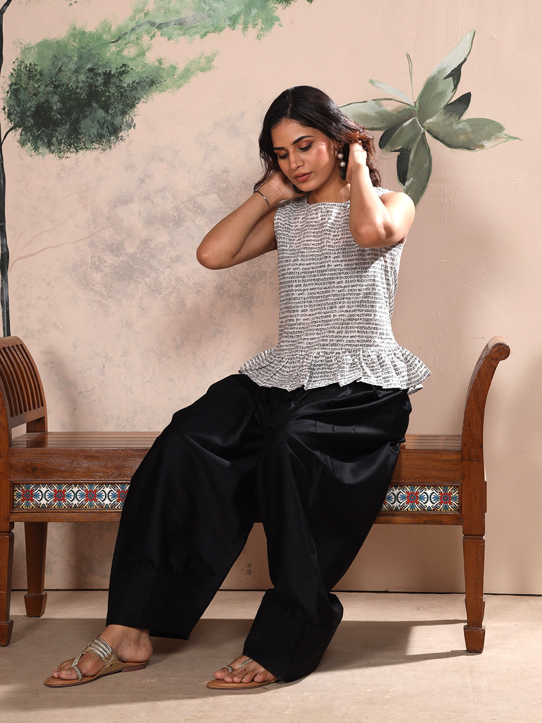 Black Farshi Salwar with Elasticated Waist & Couching Detail