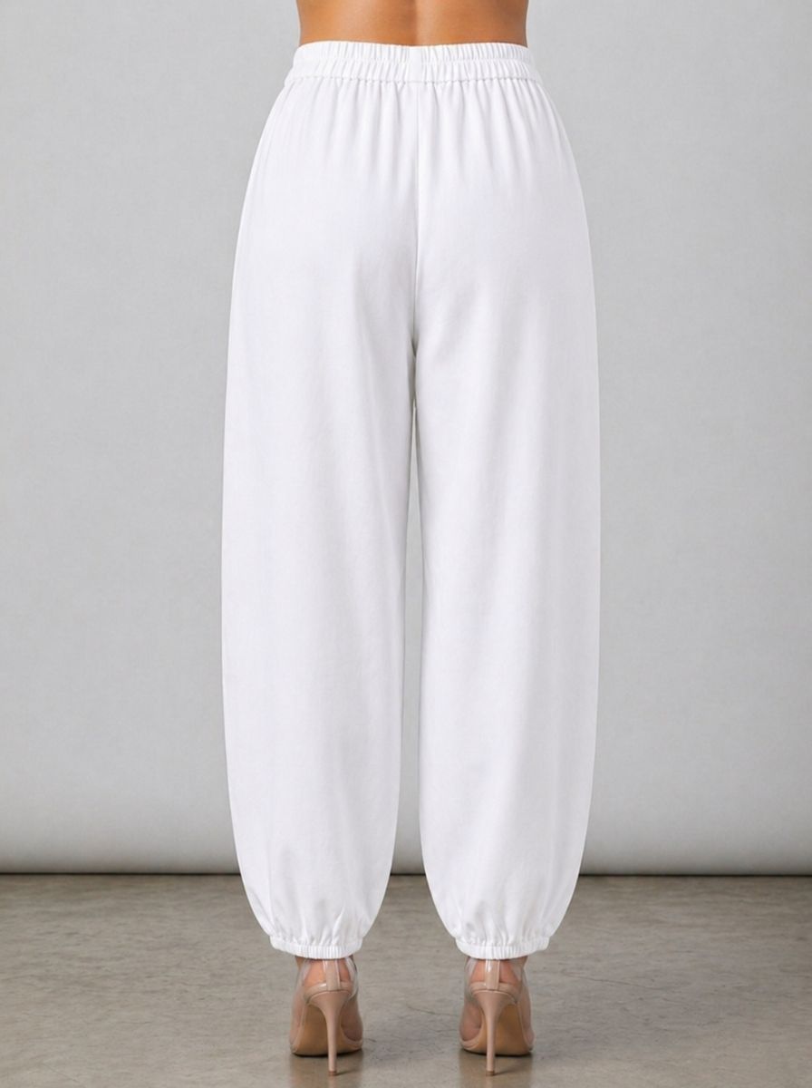 White Cotton Linen Piping Hem Palazzo with Pocket