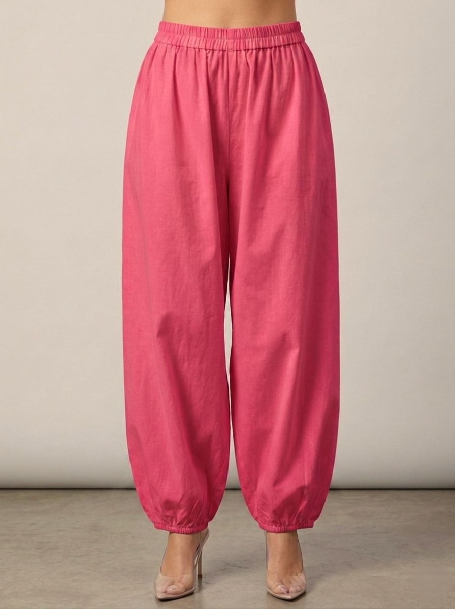 Coral Cotton Linen Piping Hem Palazzo with Pocket