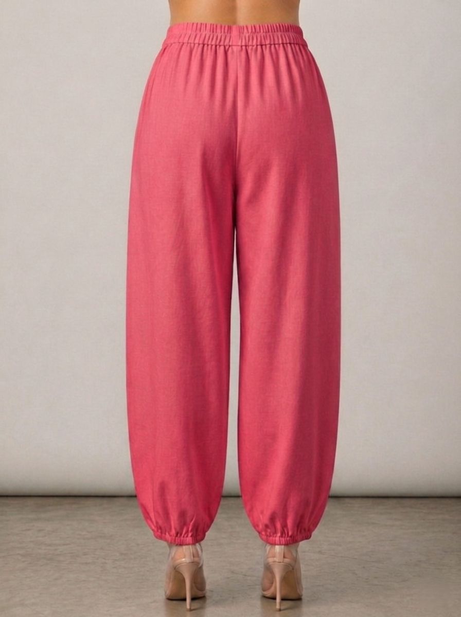 Coral Cotton Linen Piping Hem Palazzo with Pocket