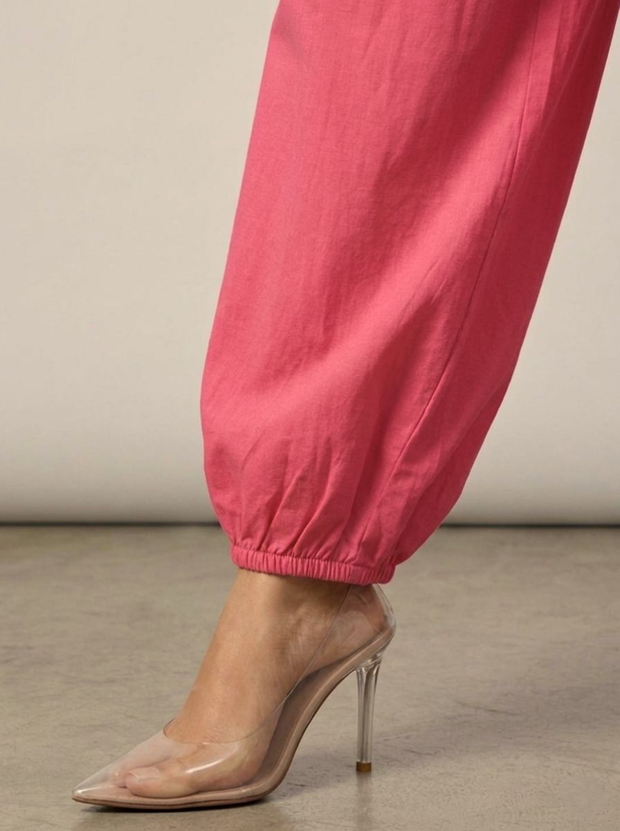 Coral Cotton Linen Piping Hem Palazzo with Pocket