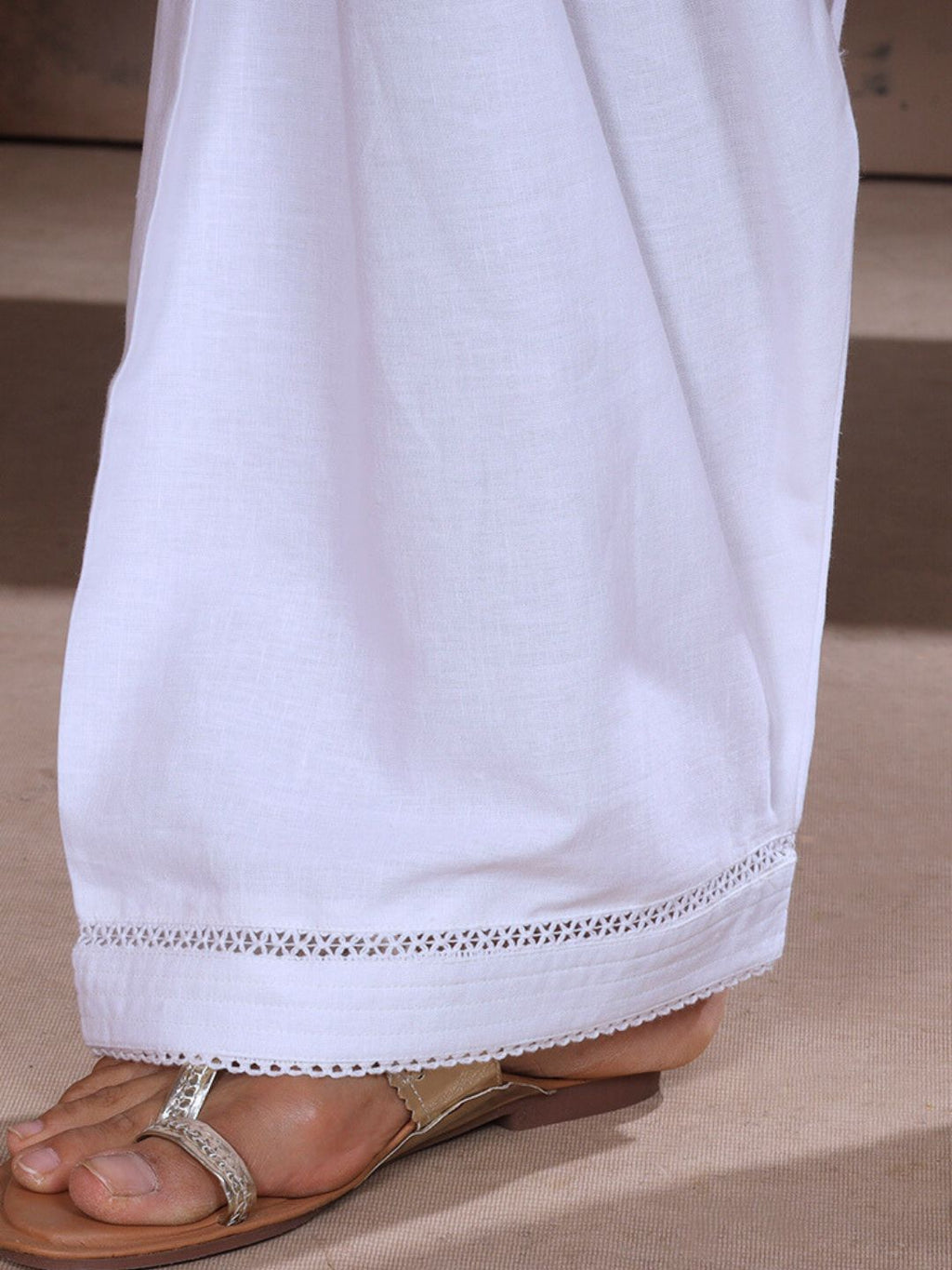 White Farshi Salwar with Elasticated Waist & Lace Detail
