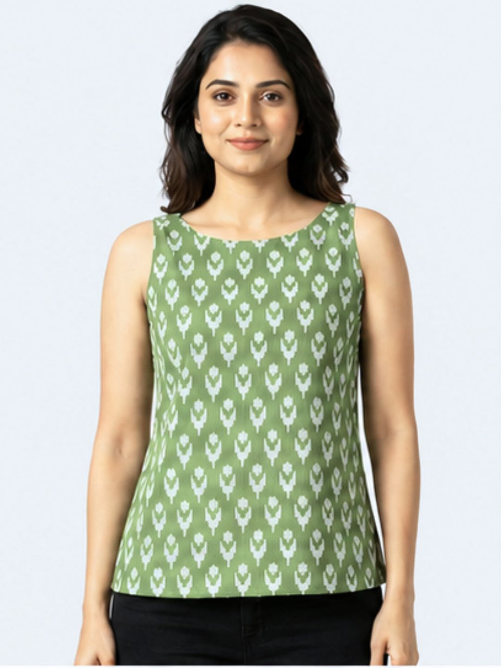 Green Ikat Top Sleeveless Cotton Top