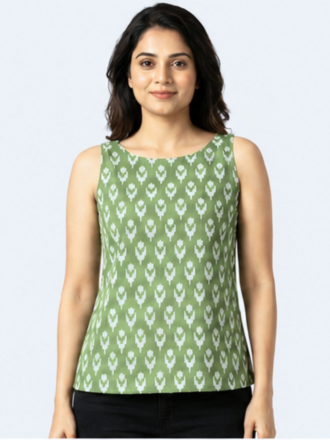 Green Ikat Top Sleeveless Cotton Top