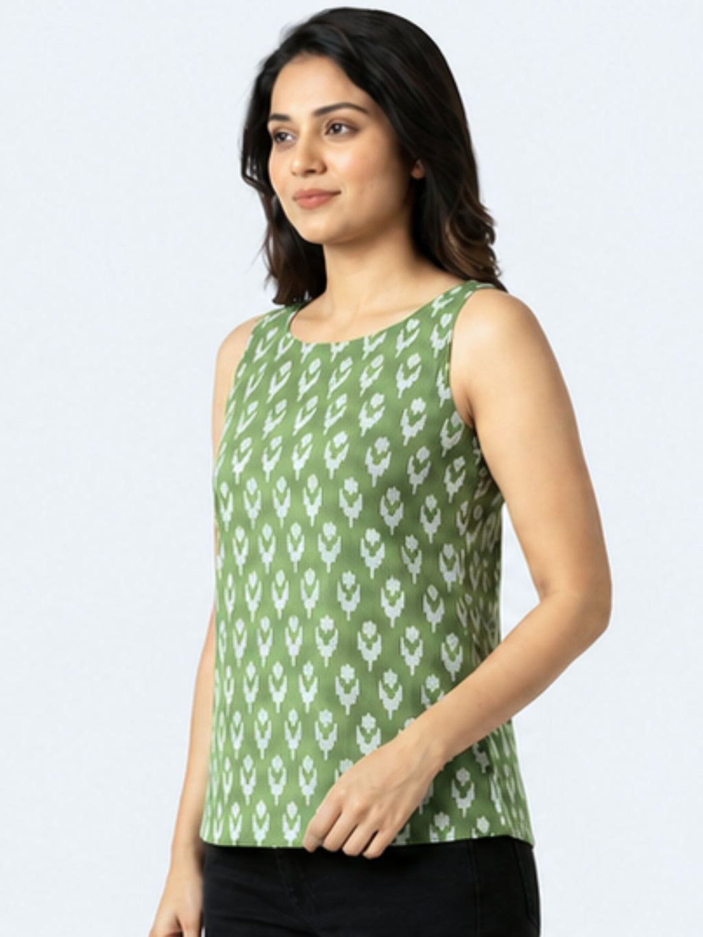 Green Ikat Top Sleeveless Cotton Top