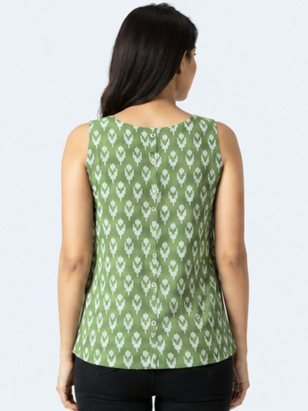 Green Ikat Top Sleeveless Cotton Top