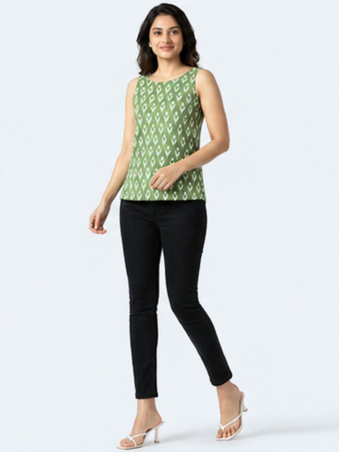 Green Ikat Top Sleeveless Cotton Top