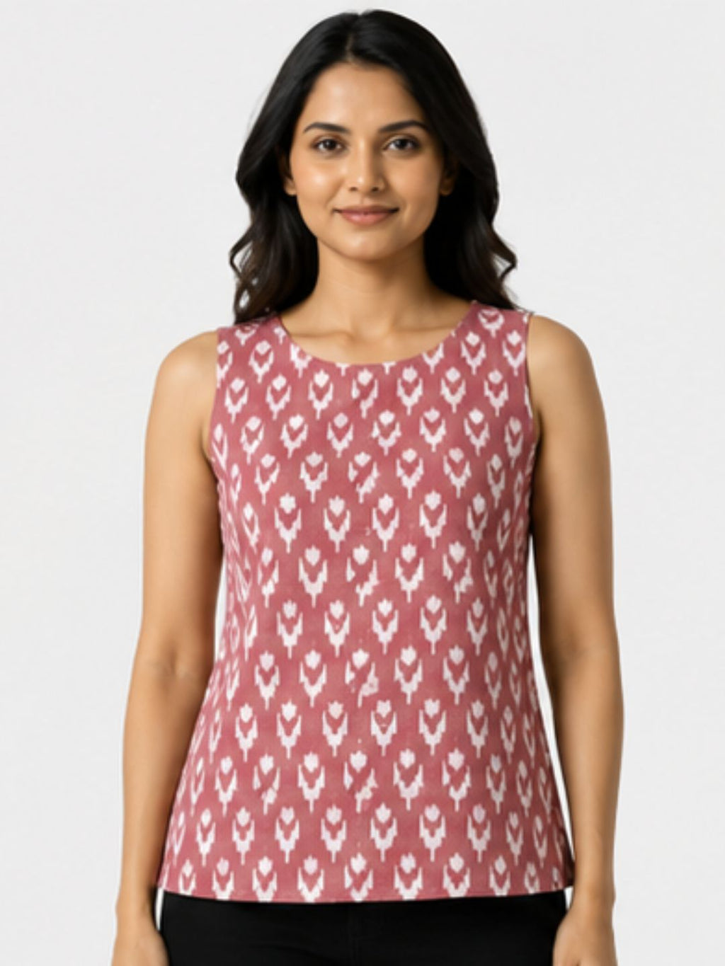 Pink Ikat Top Sleeveless Cotton Top