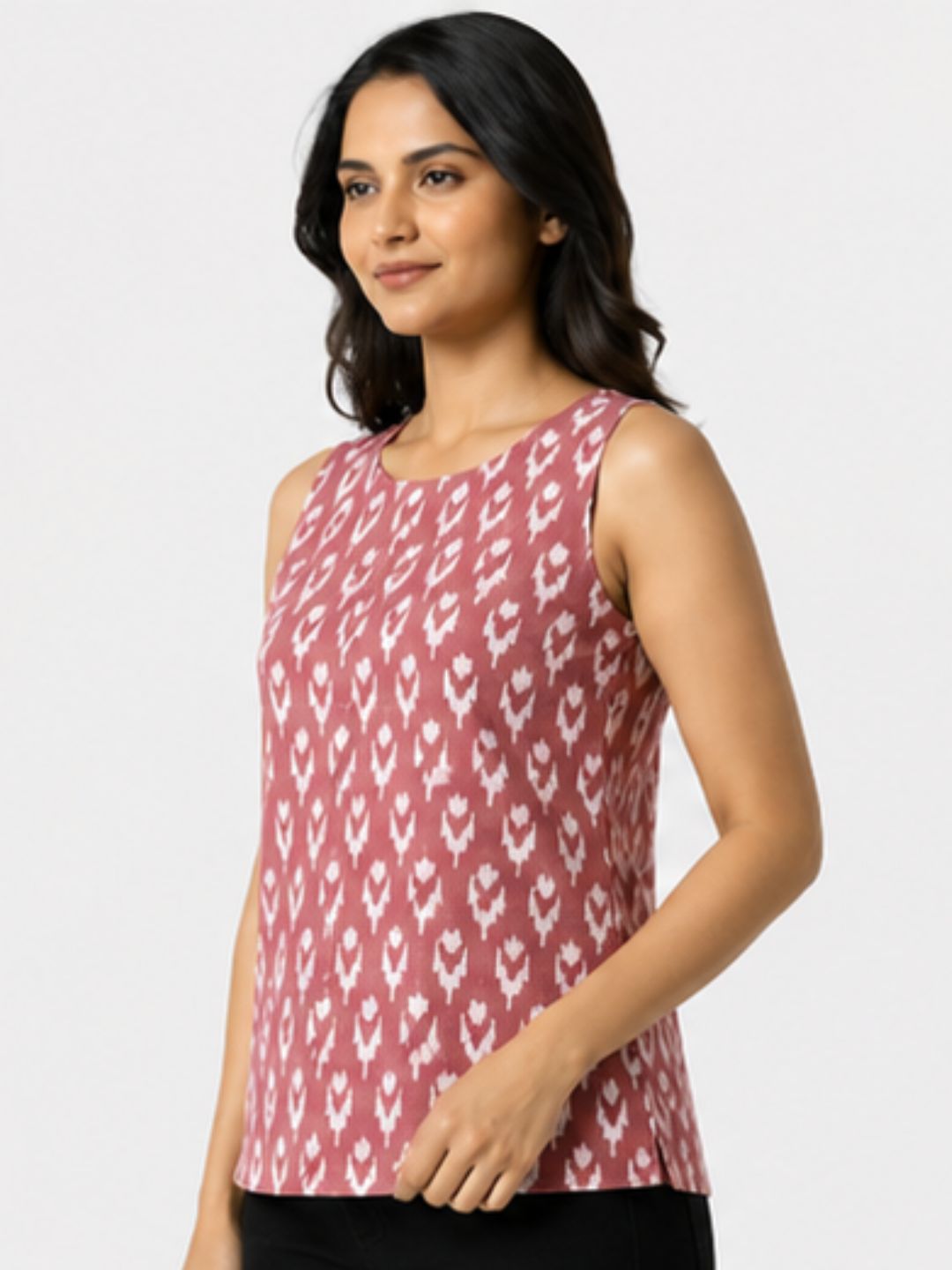 Pink Ikat Top Sleeveless Cotton Top