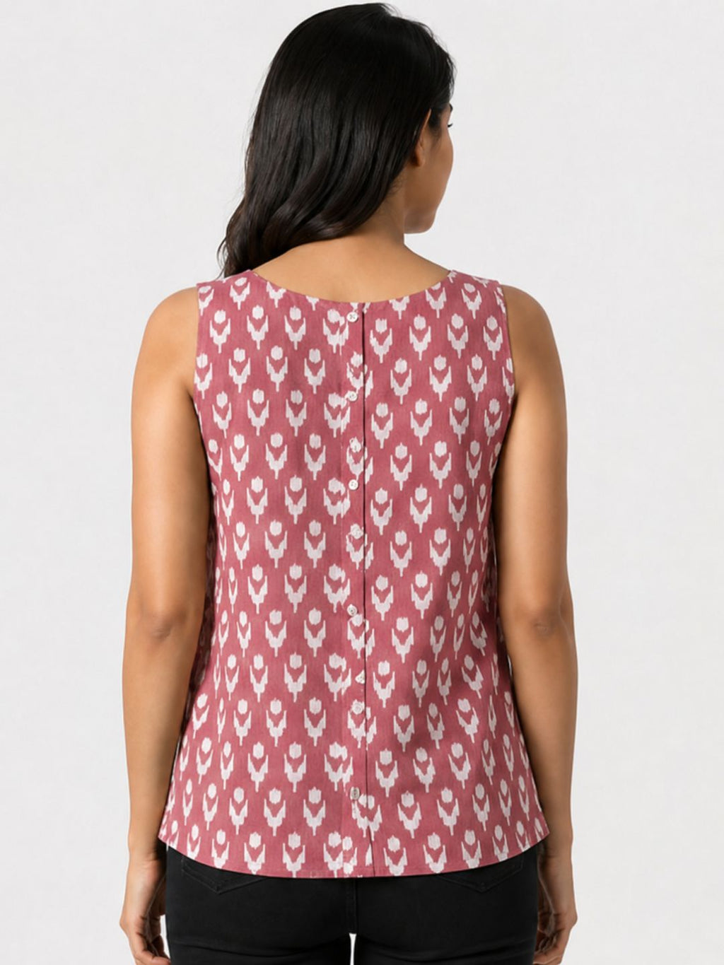 Pink Ikat Top Sleeveless Cotton Top