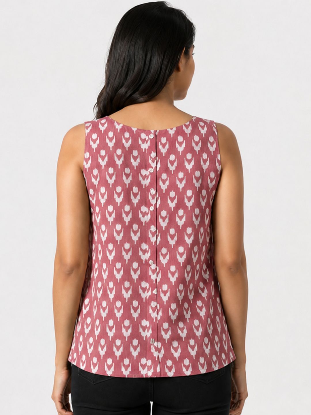 Pink Ikat Top Sleeveless Cotton Top