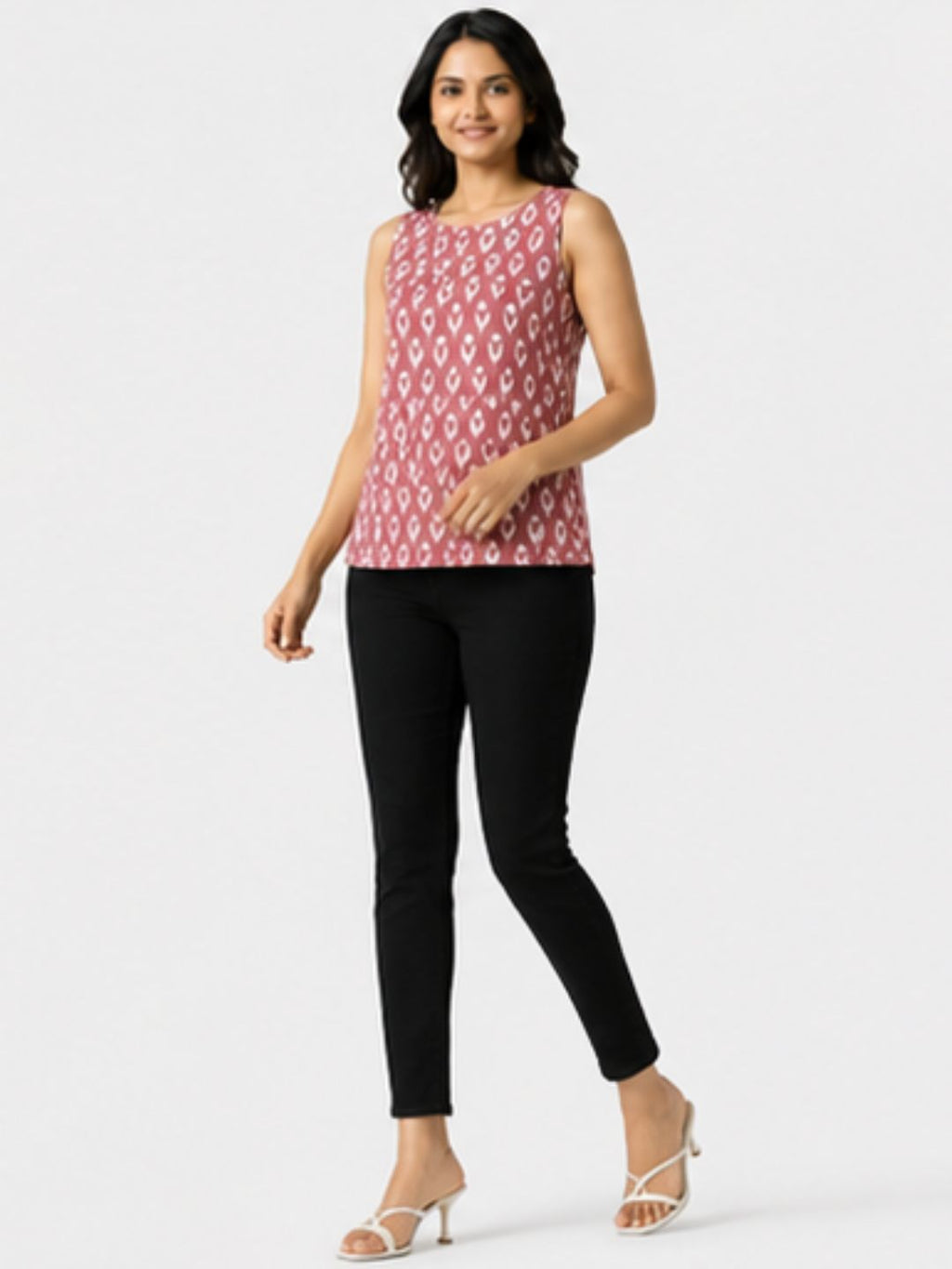 Pink Ikat Top Sleeveless Cotton Top