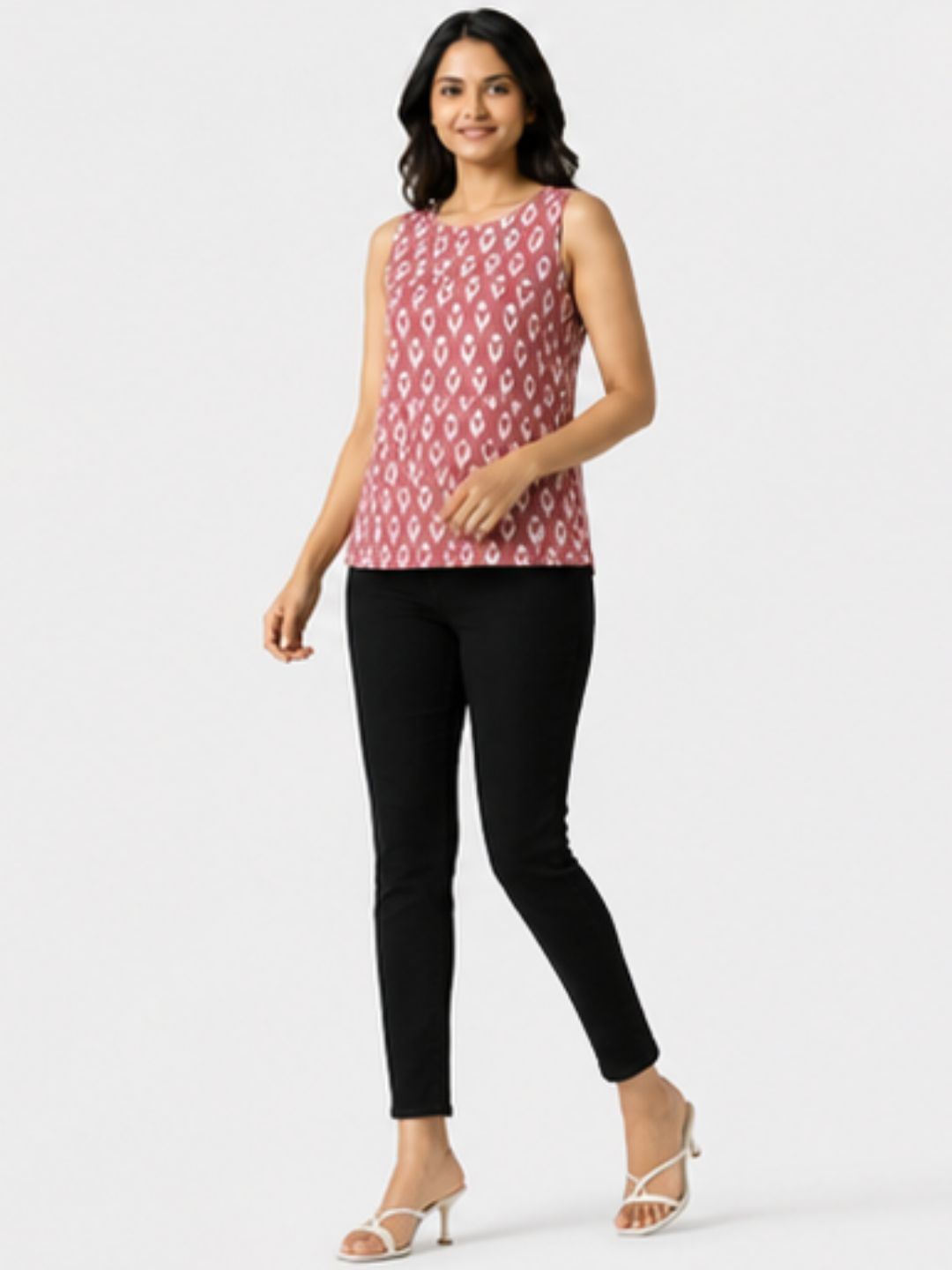 Pink Ikat Top Sleeveless Cotton Top