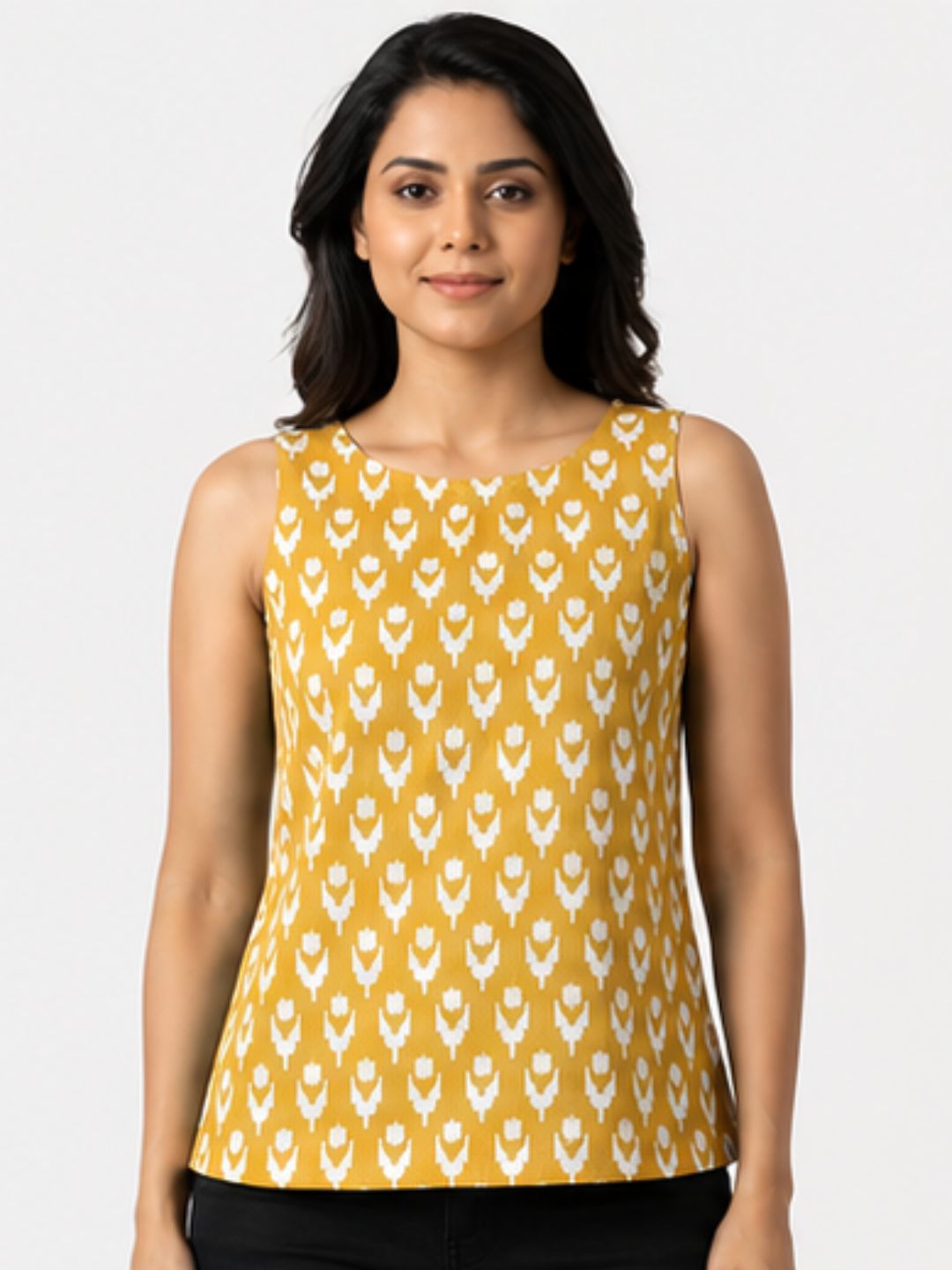 Yellow Ikat Top Sleeveless Cotton Top