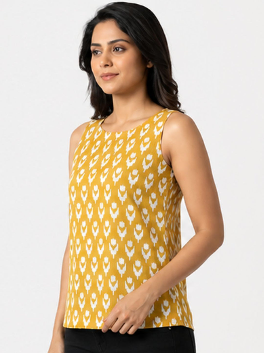 Yellow Ikat Top Sleeveless Cotton Top