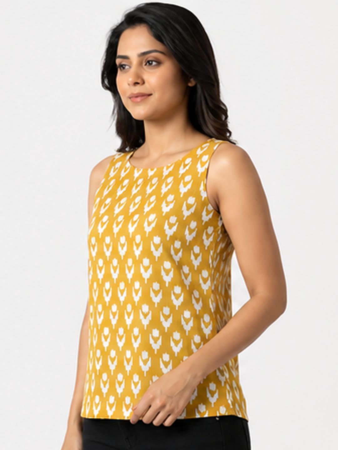Yellow Ikat Top Sleeveless Cotton Top