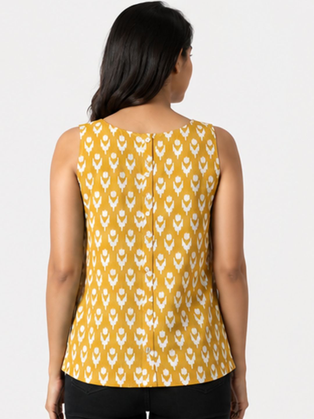 Yellow Ikat Top Sleeveless Cotton Top