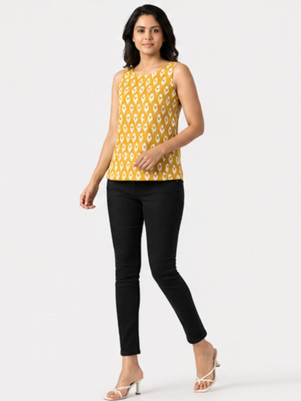 Yellow Ikat Top Sleeveless Cotton Top