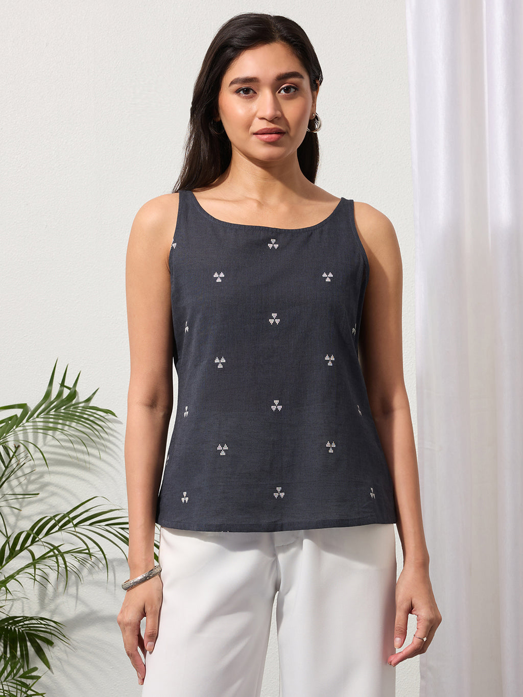Slate Grey Woven Design Cotton Top