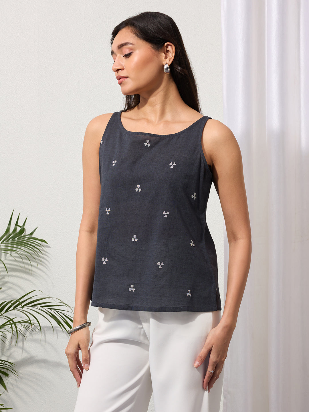 Slate Grey Woven Design Cotton Top