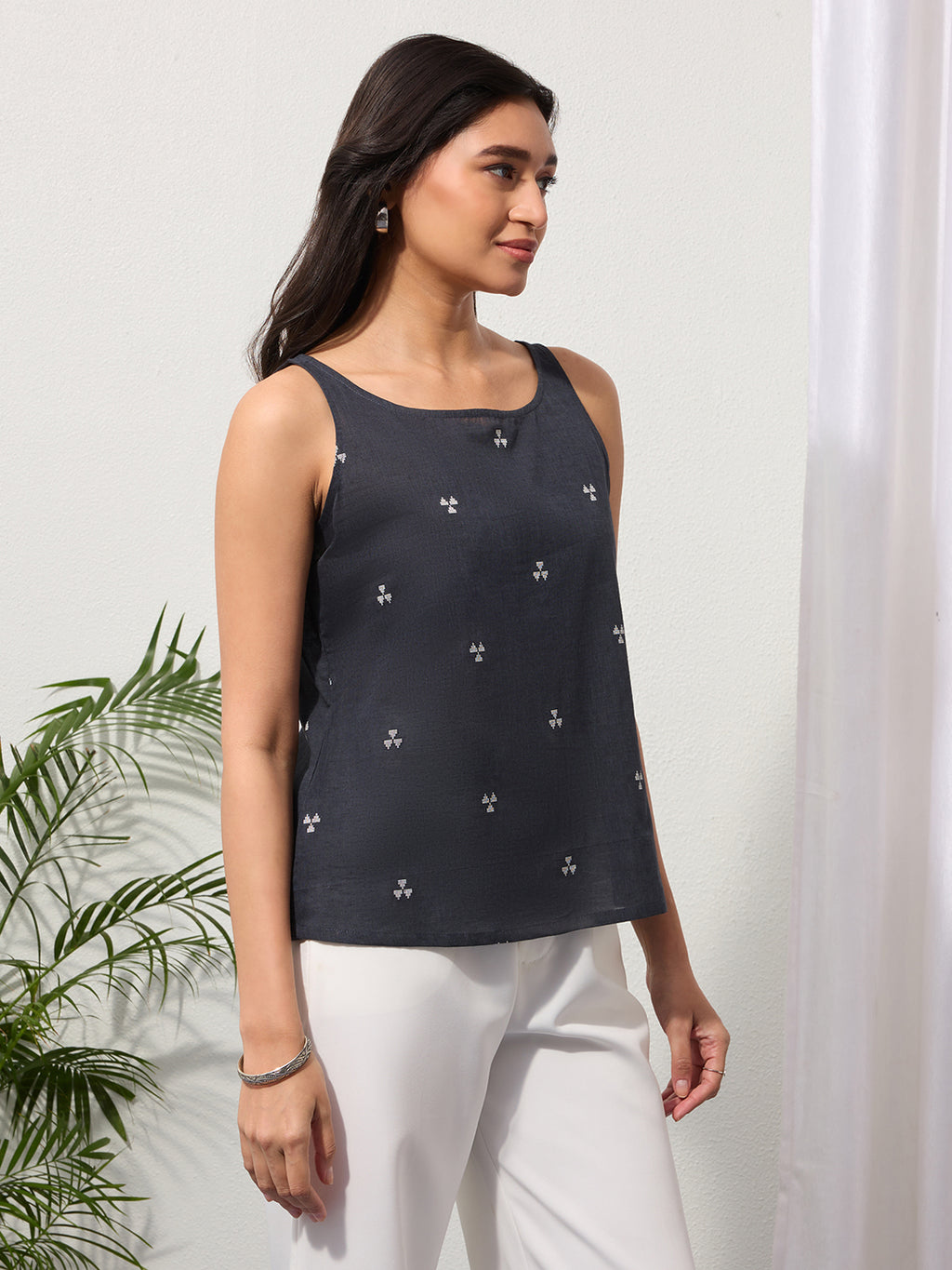 Slate Grey Woven Design Cotton Top
