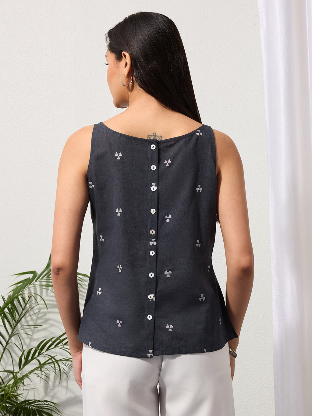 Slate Grey Woven Design Cotton Top