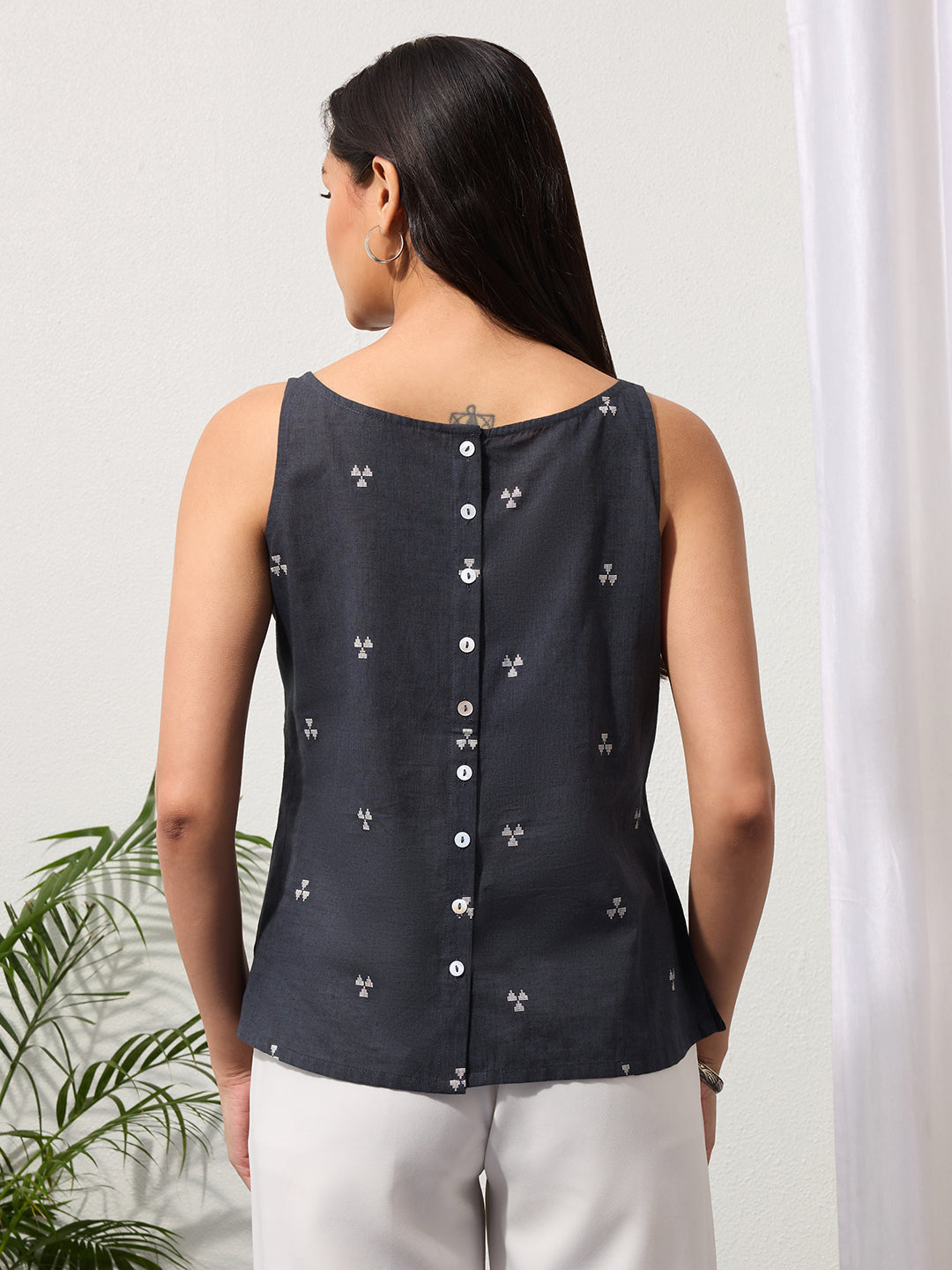 Slate Grey Woven Design Cotton Top