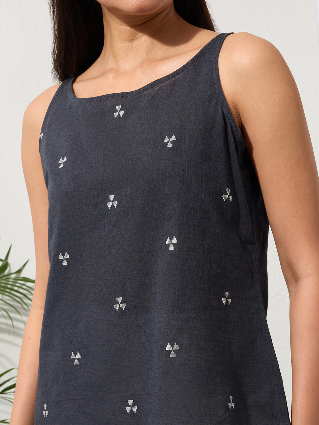 Slate Grey Woven Design Cotton Top