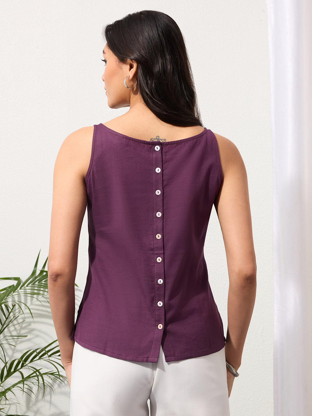 Imperial Purple Cotton Linen Embroidered Top