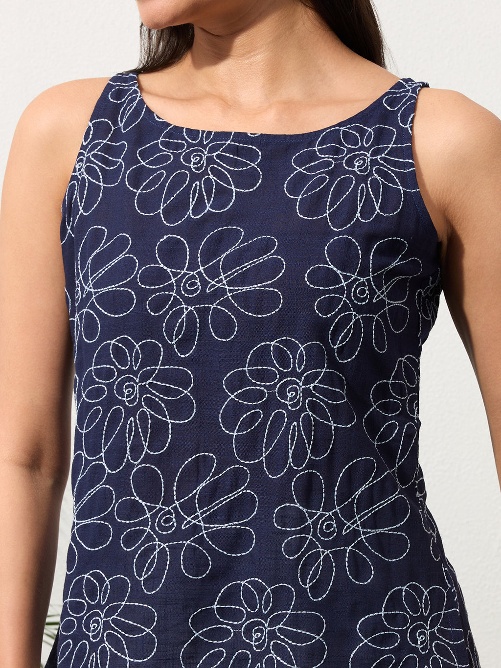 Deep Indigo Daisy Doodle Embroidered Top