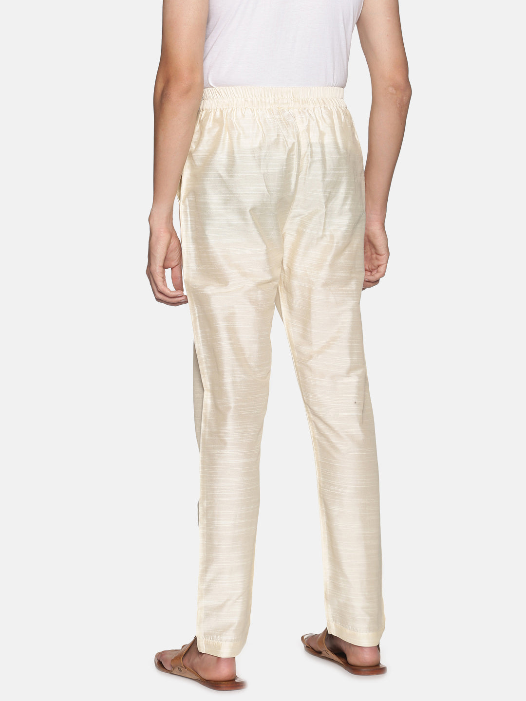 Pack of 2 Off White & Gold Art Silk Trousers with Drawstring