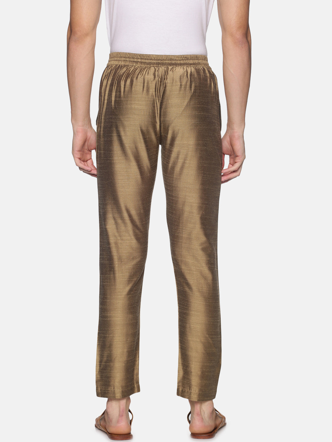 Pack of 2 Off White & Gold Art Silk Trousers with Drawstring