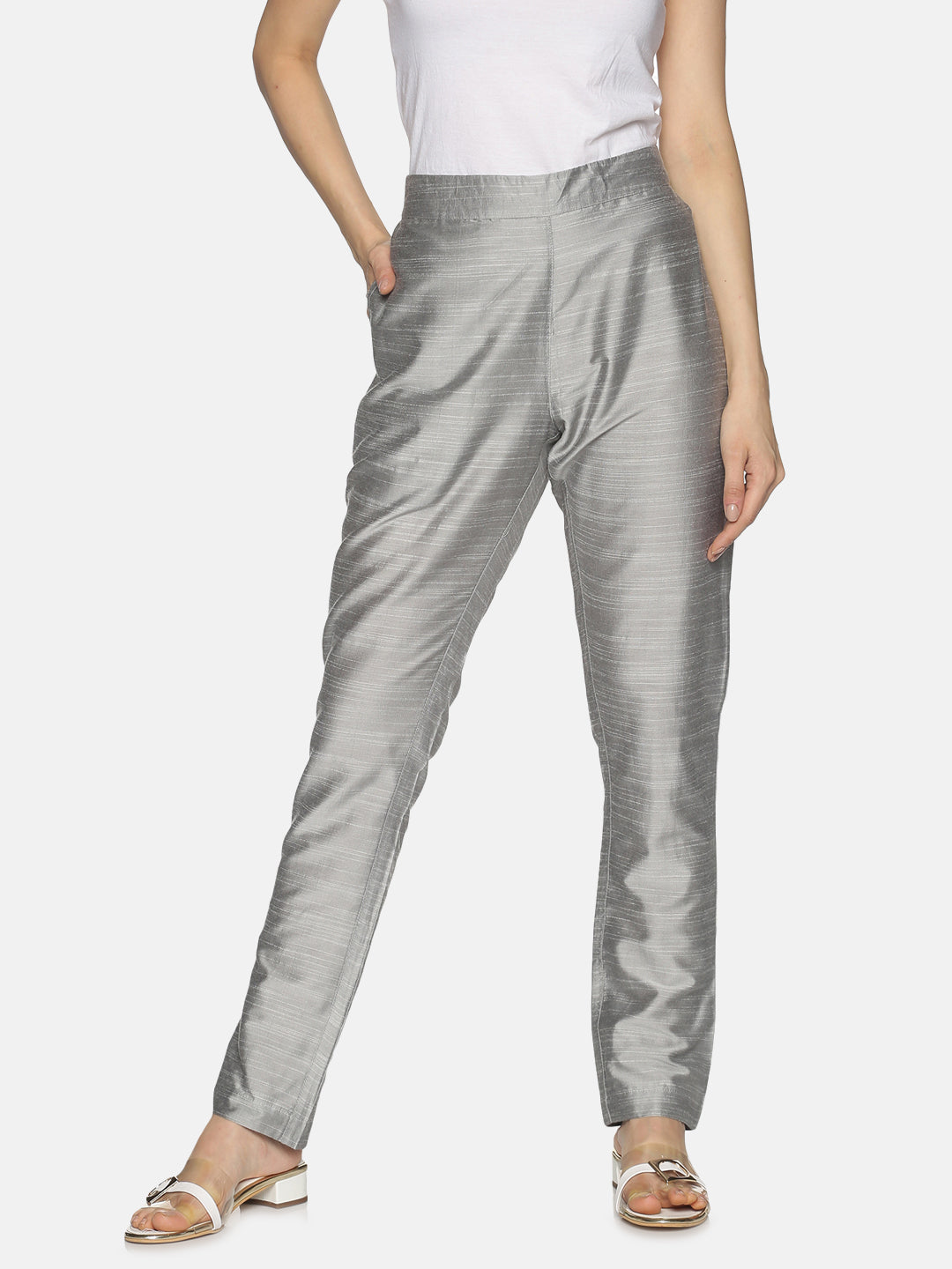 Pack of 2 Silver & Off White Art Silk Trousers