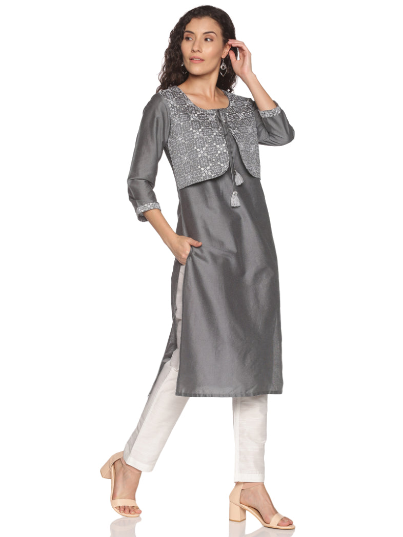 White Slub Regular Fit Solid Trouser With Side Pocket