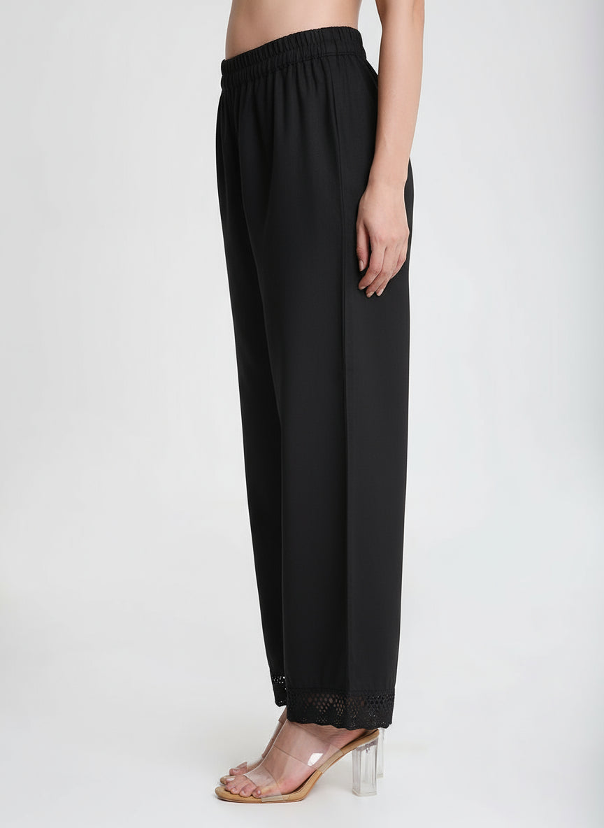 Black Cotton Linen Palazzo with Lace
