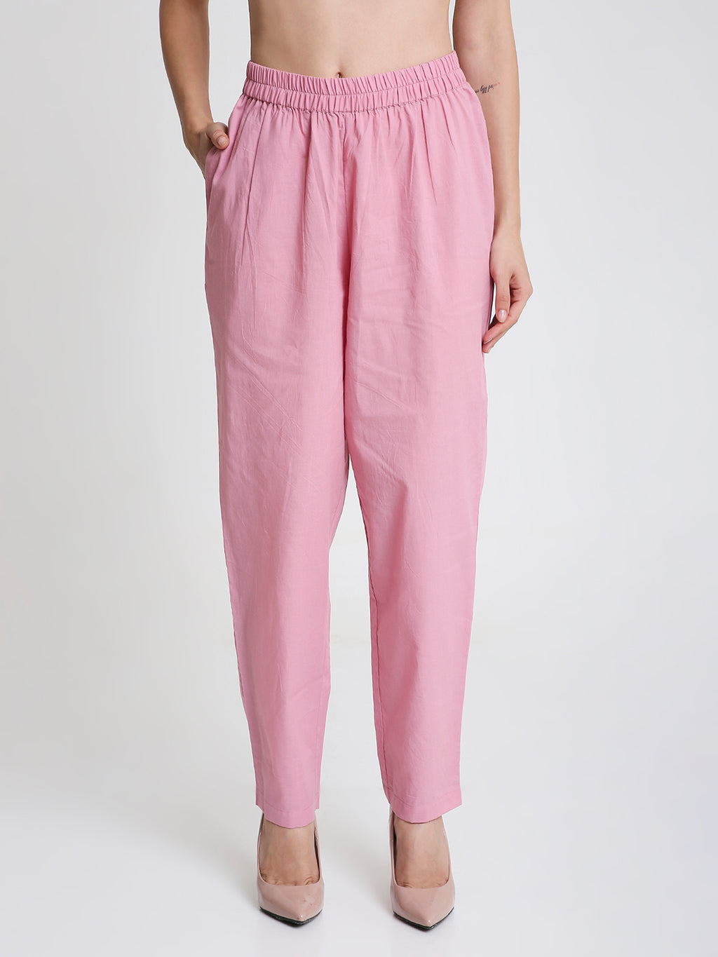 Light Pink Straight Fit Slip-on Trouser