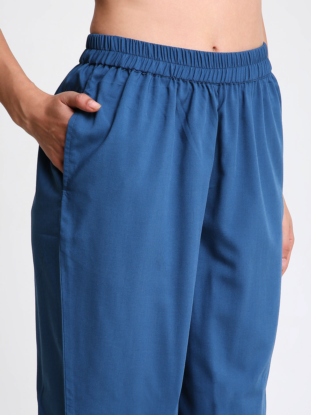 Teal Cotton Straight Fit Slip-on Trouser