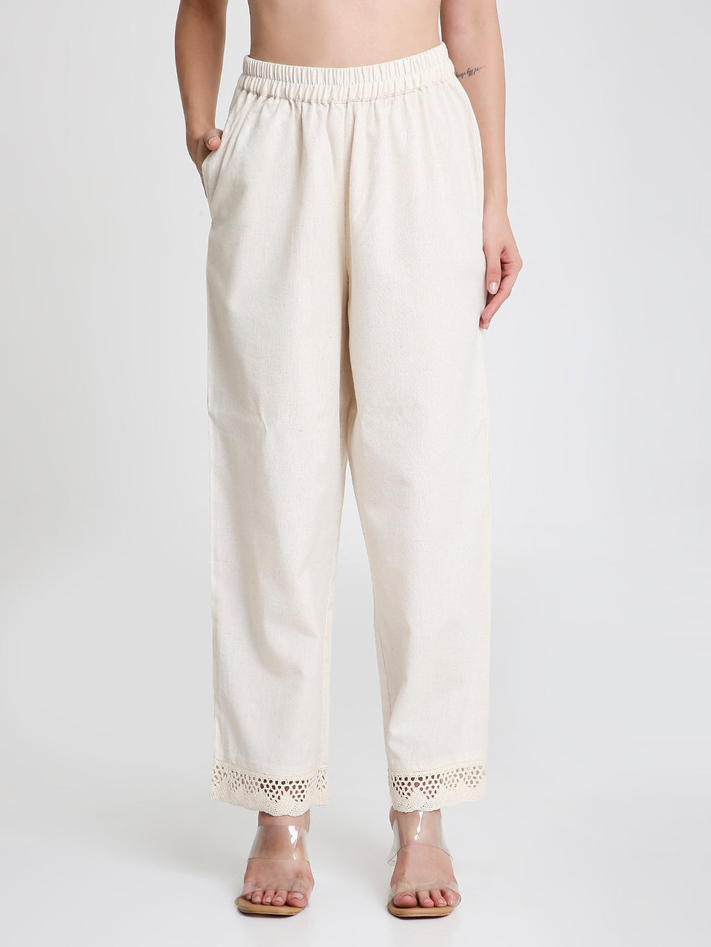 Natural Cotton Palazzo with Lace