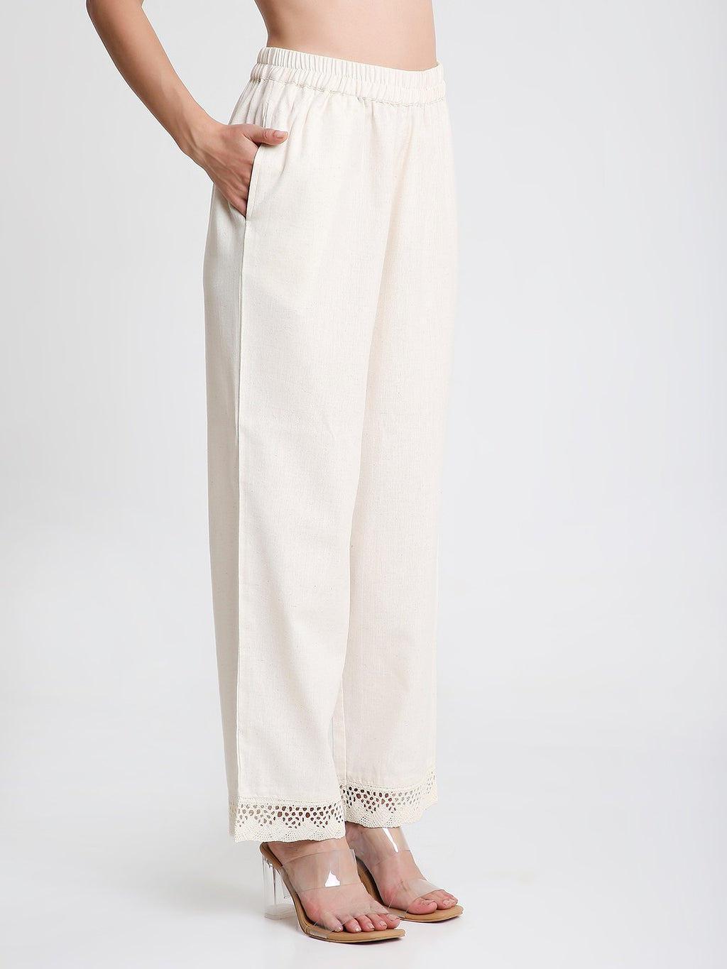 Natural Cotton Palazzo with Lace