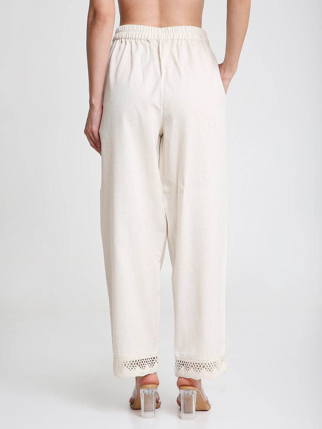 Natural Cotton Palazzo with Lace