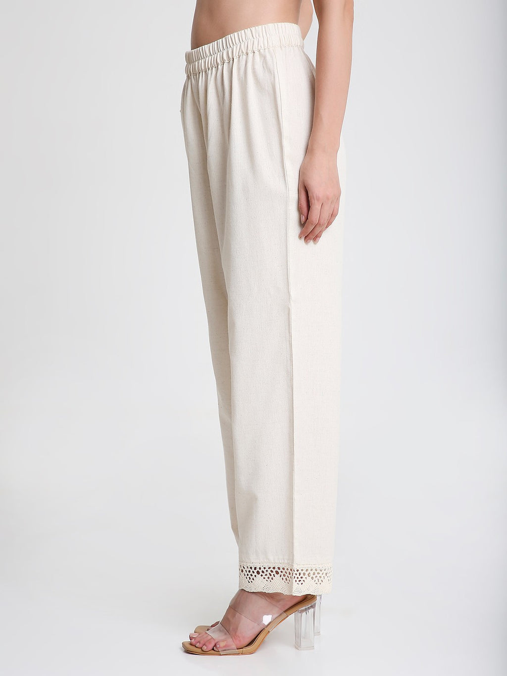 Natural Cotton Palazzo with Lace