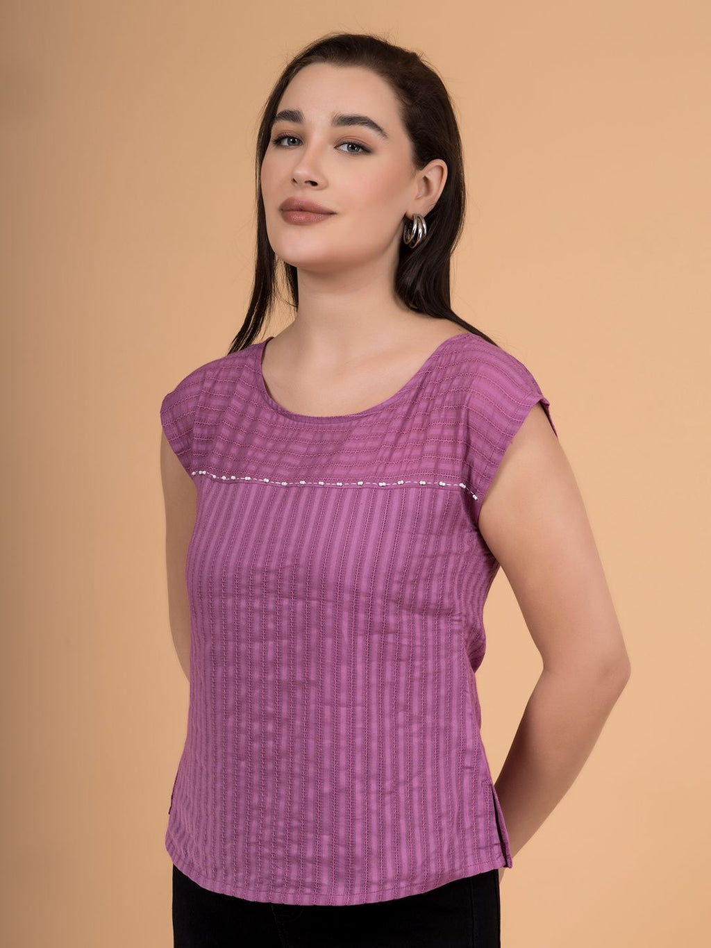 Passion Pink Tonal Dobby Striped Top
