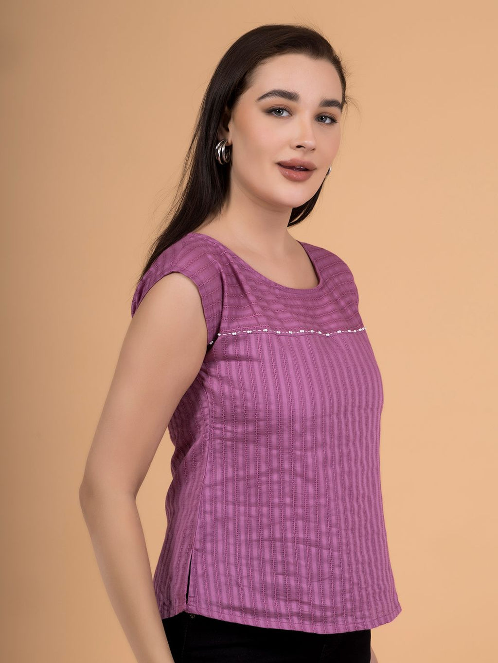 Passion Pink Tonal Dobby Striped Top