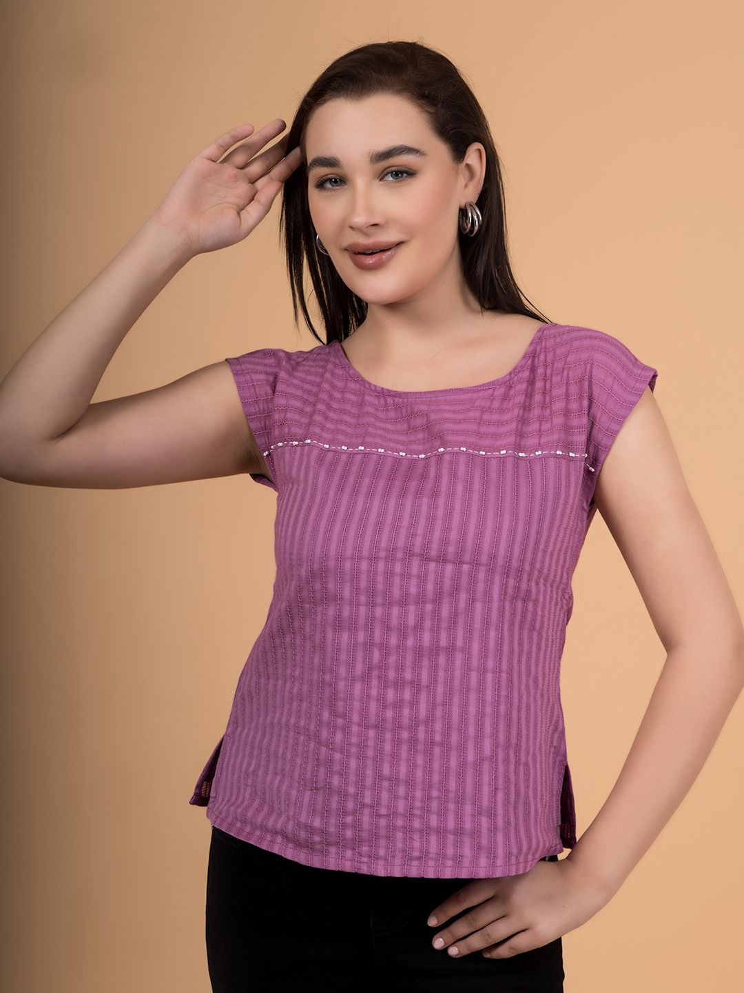 Passion Pink Tonal Dobby Striped Top