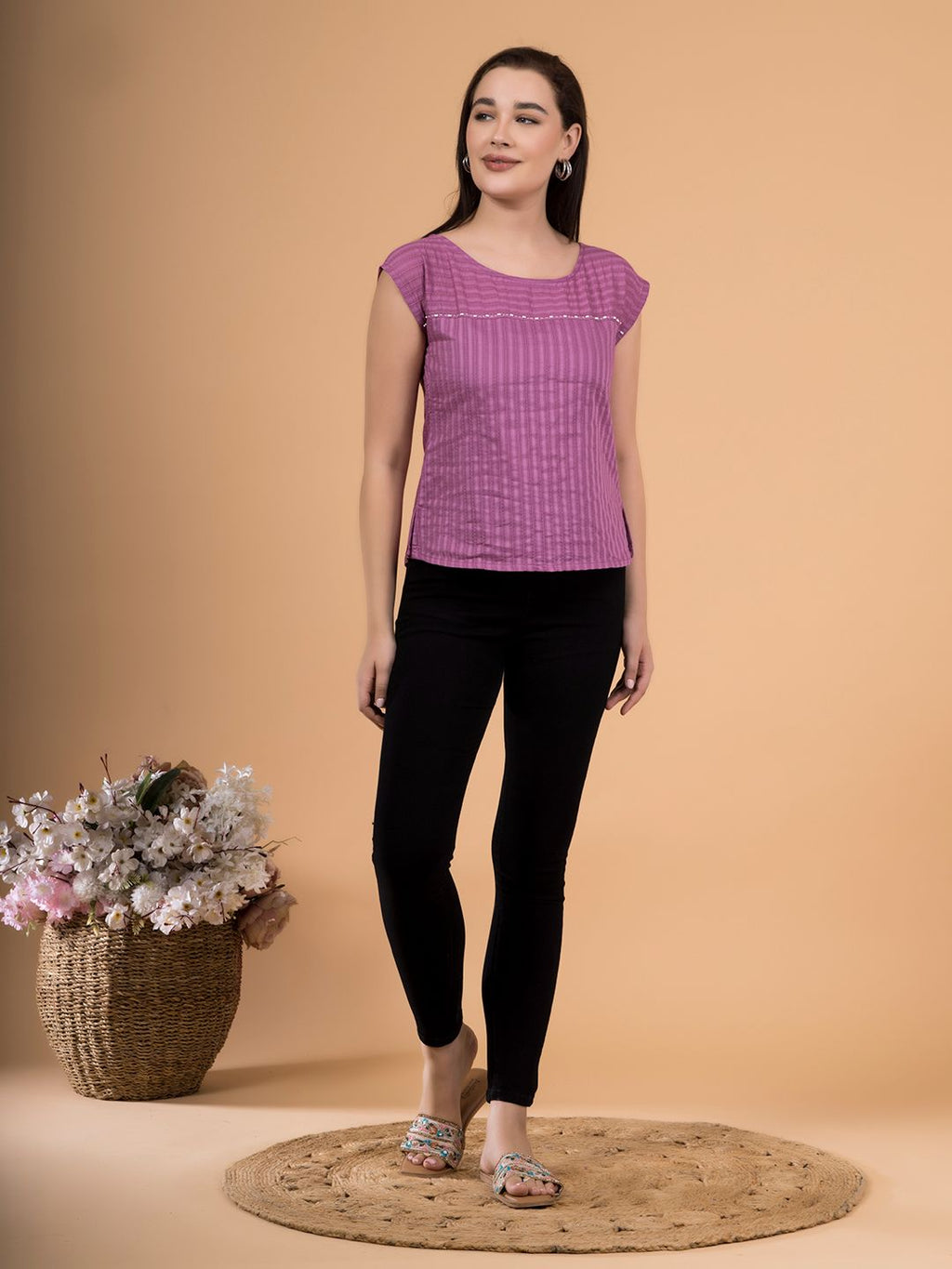 Passion Pink Tonal Dobby Striped Top