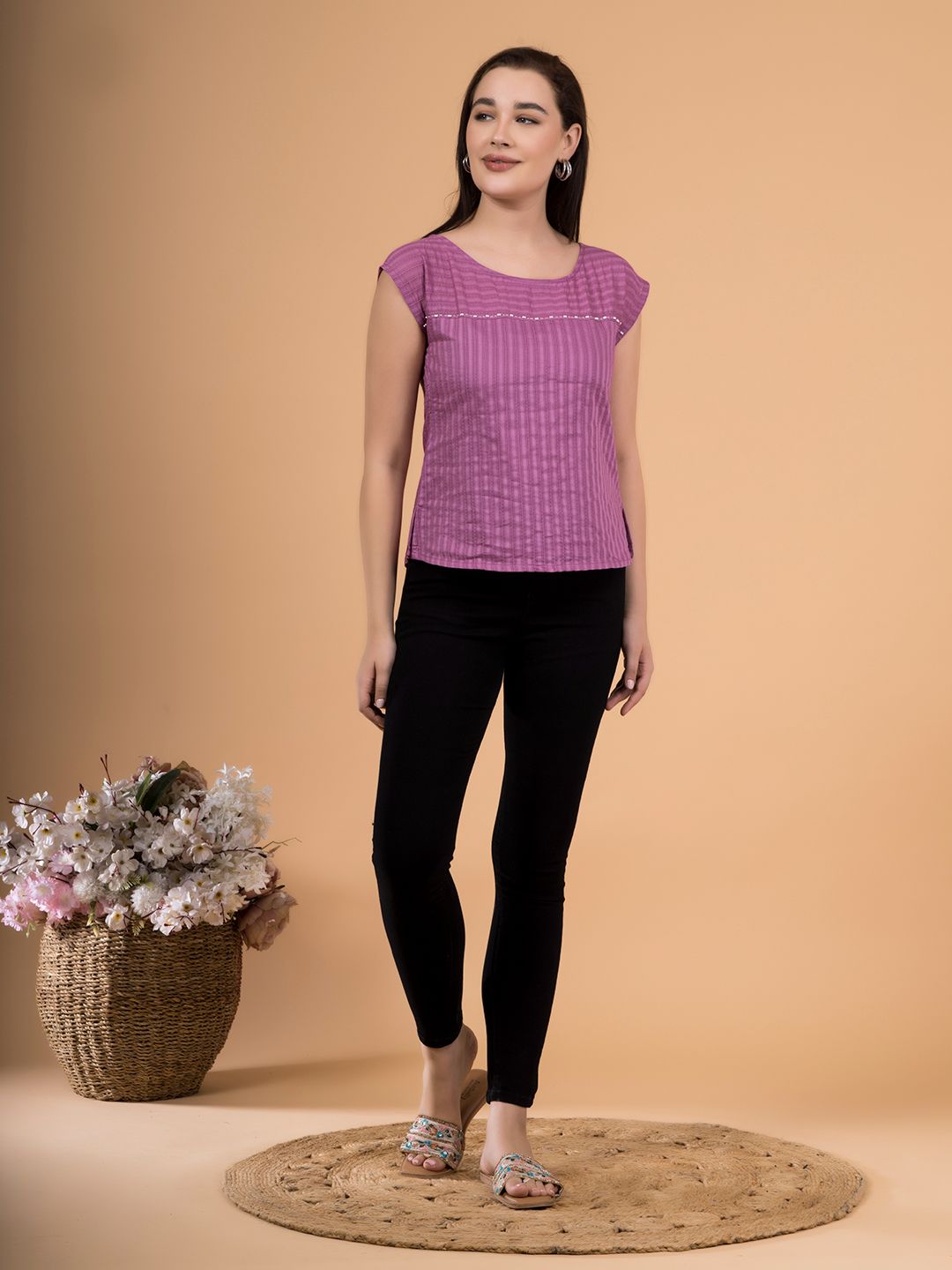 Passion Pink Tonal Dobby Striped Top