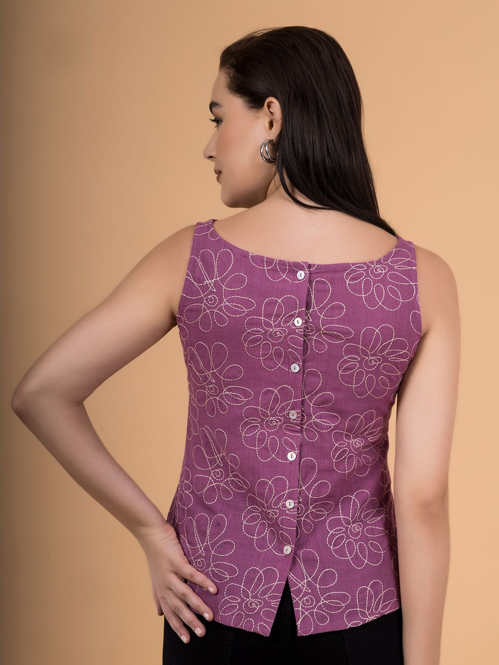 Mulberry Pink Daisy Doodle Embroidered Top