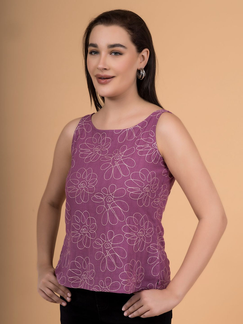 Mulberry Pink Daisy Doodle Embroidered Top